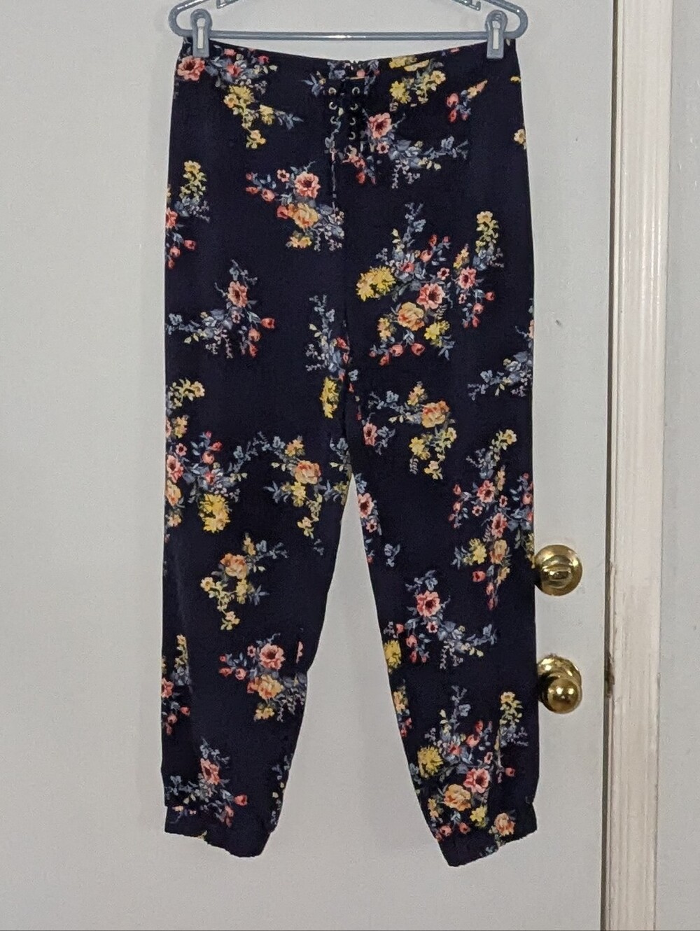 Material Girl Navy Floral Joggers Lg